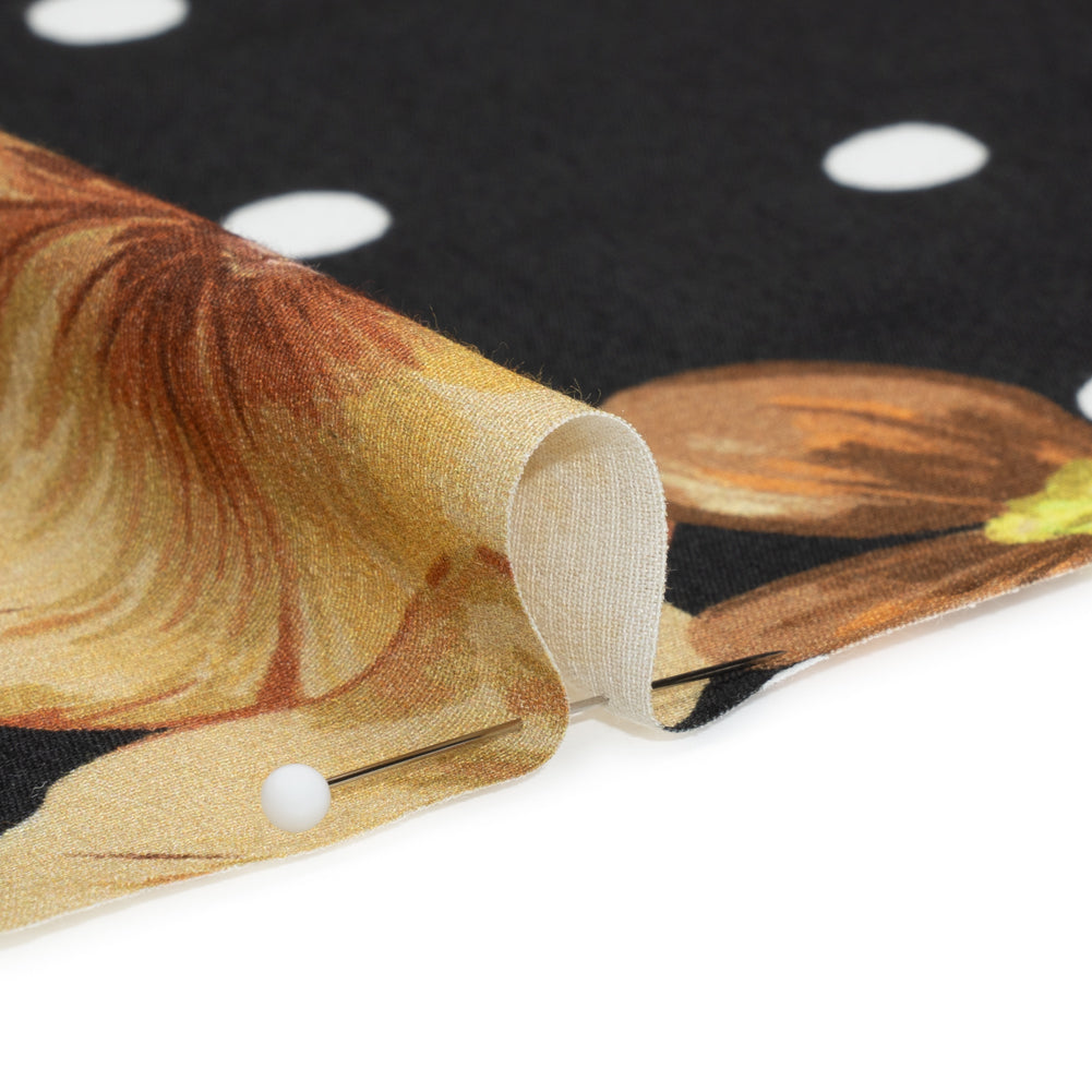 Viscose Crepe Print - Black and Red Floral and Polka Dots - Mood Exclusive Treasures Renewed Detail