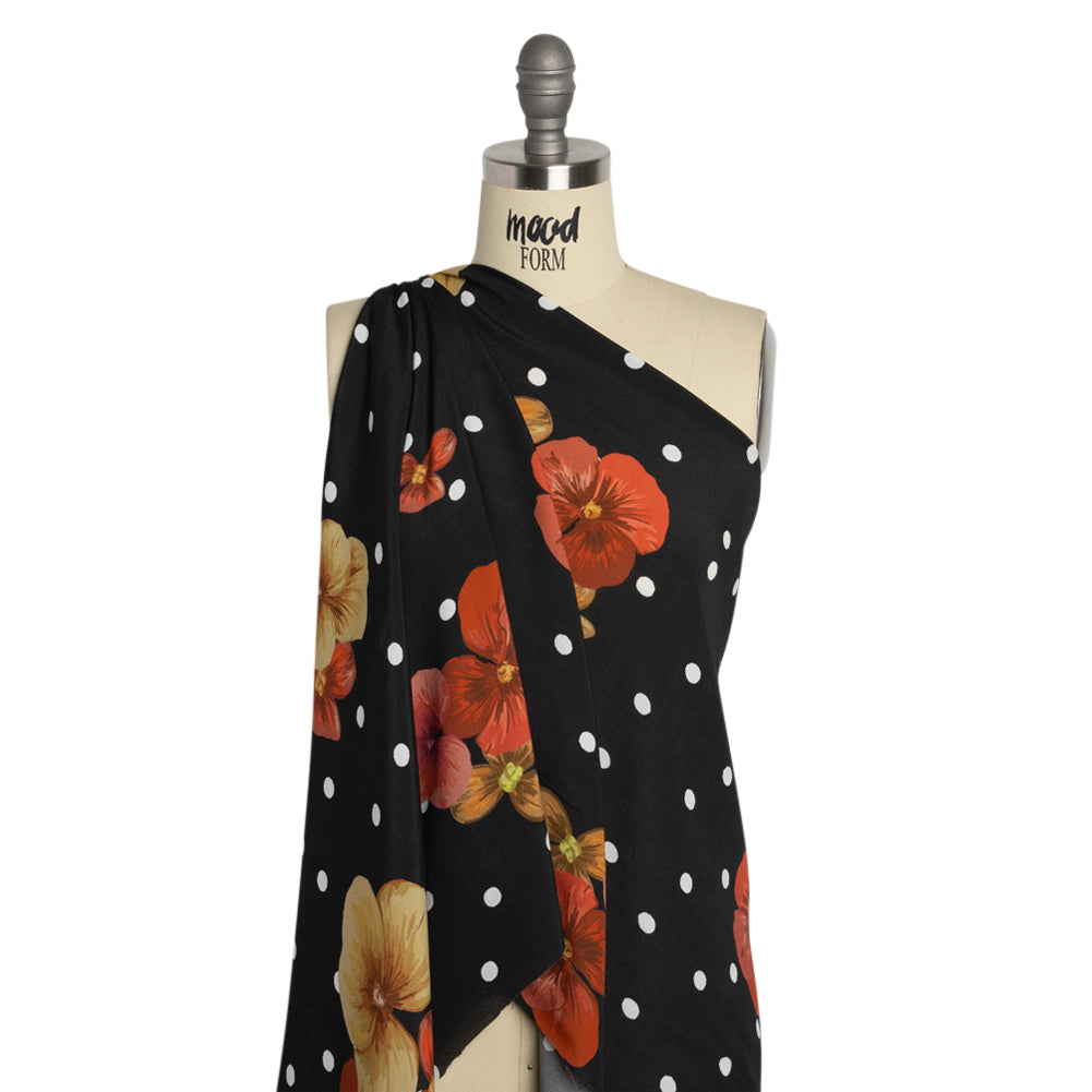 Viscose Crepe Print - Black and Red Floral and Polka Dots - Mood Exclusive Treasures Renewed Drape