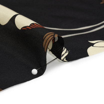 Black, Brown and Cream Floral China Silk/Habotai Folded