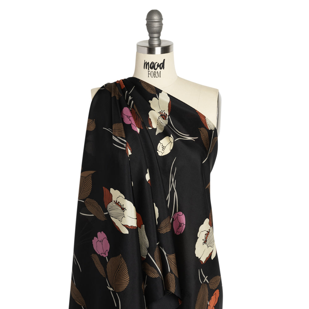 Black, Brown and Cream Floral China Silk/Habotai Detail