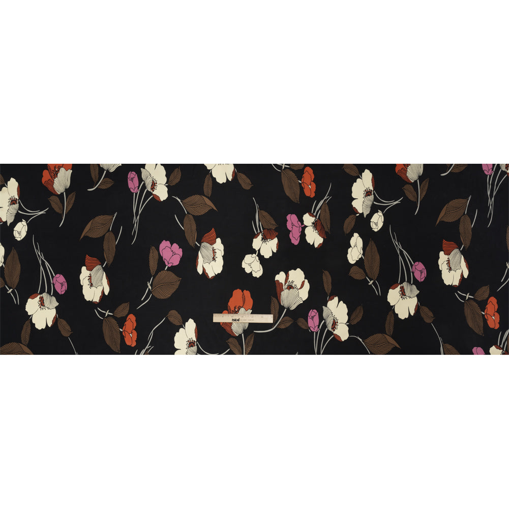 Black, Brown and Cream Floral China Silk/Habotai Drape