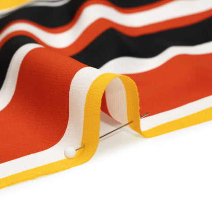 Red, Yellow and Black Barcode Stripes Silk Crepe de Chine Folded
