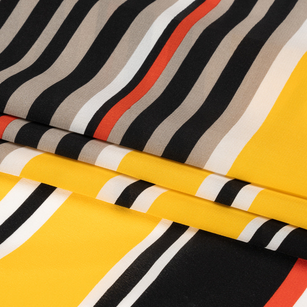 Red, Yellow and Black Barcode Stripes Silk Crepe de Chine Full