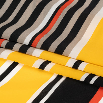 Red, Yellow and Black Barcode Stripes Silk Crepe de Chine Full