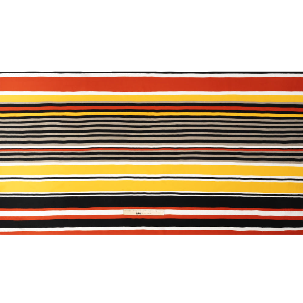 Red, Yellow and Black Barcode Stripes Silk Crepe de Chine Drape