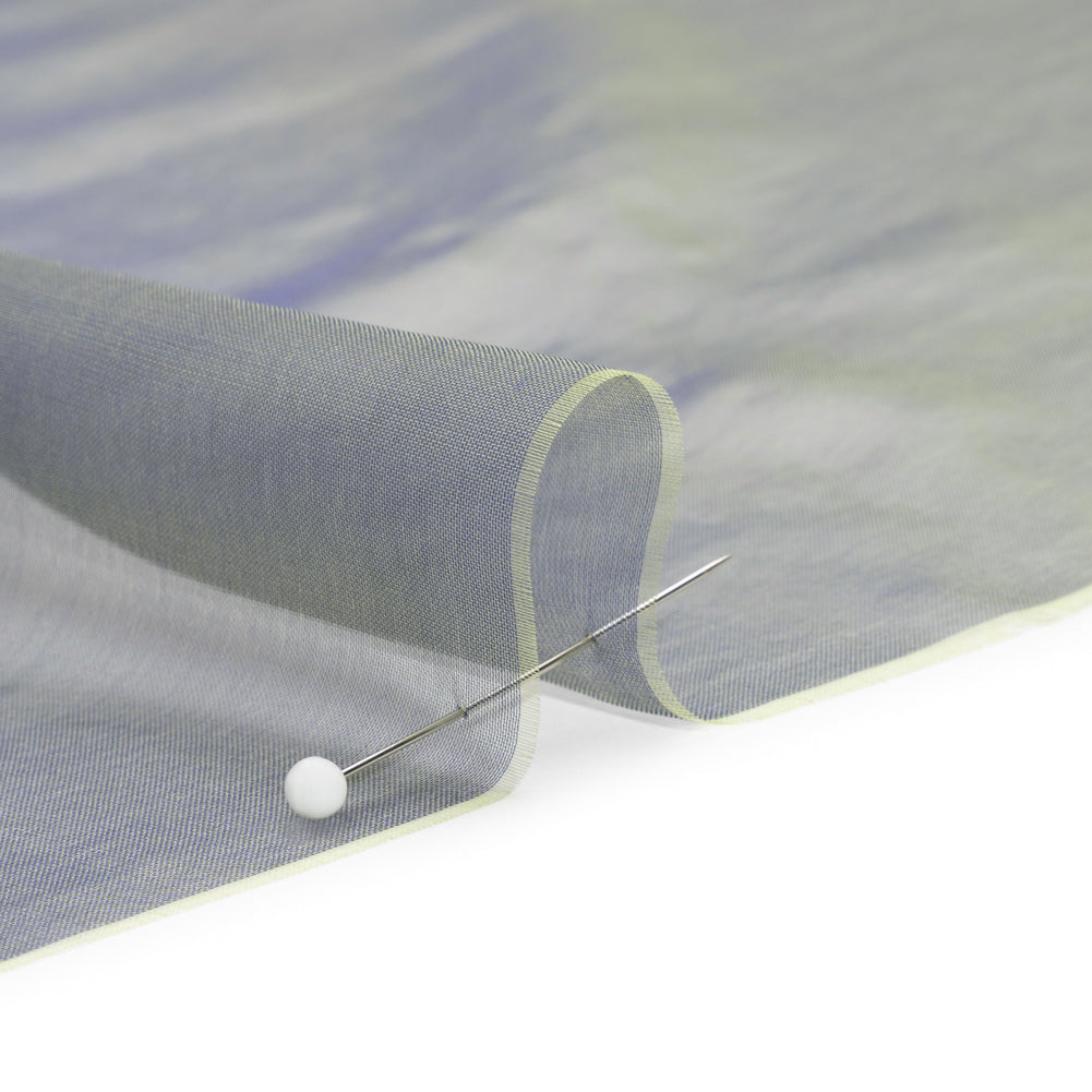 Chiffon-Like Silk Voile - Pale Yellow and Navy Iridescent - Adelaide Collection - Detail