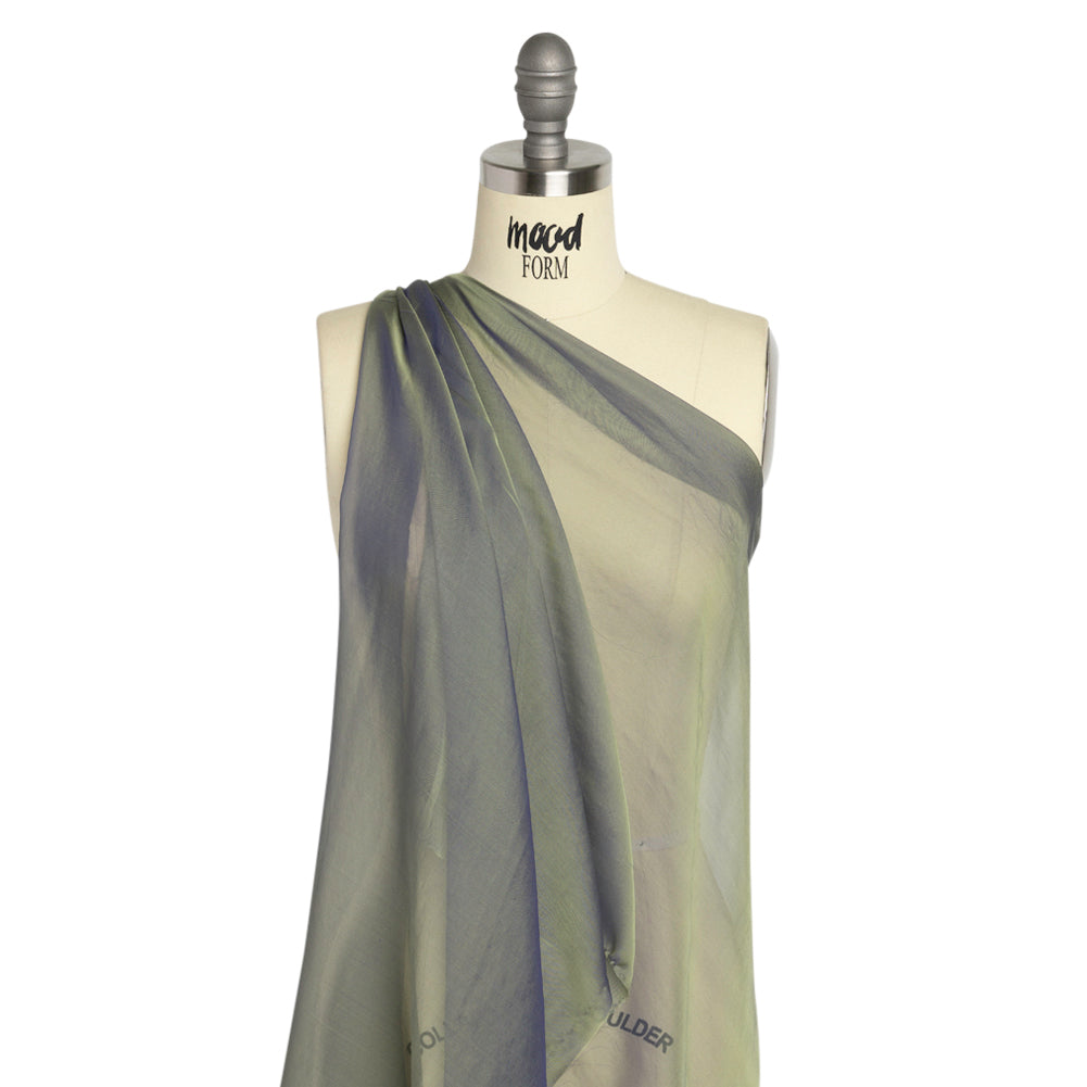 Chiffon-Like Silk Voile - Pale Yellow and Navy Iridescent - Adelaide Collection - Drape