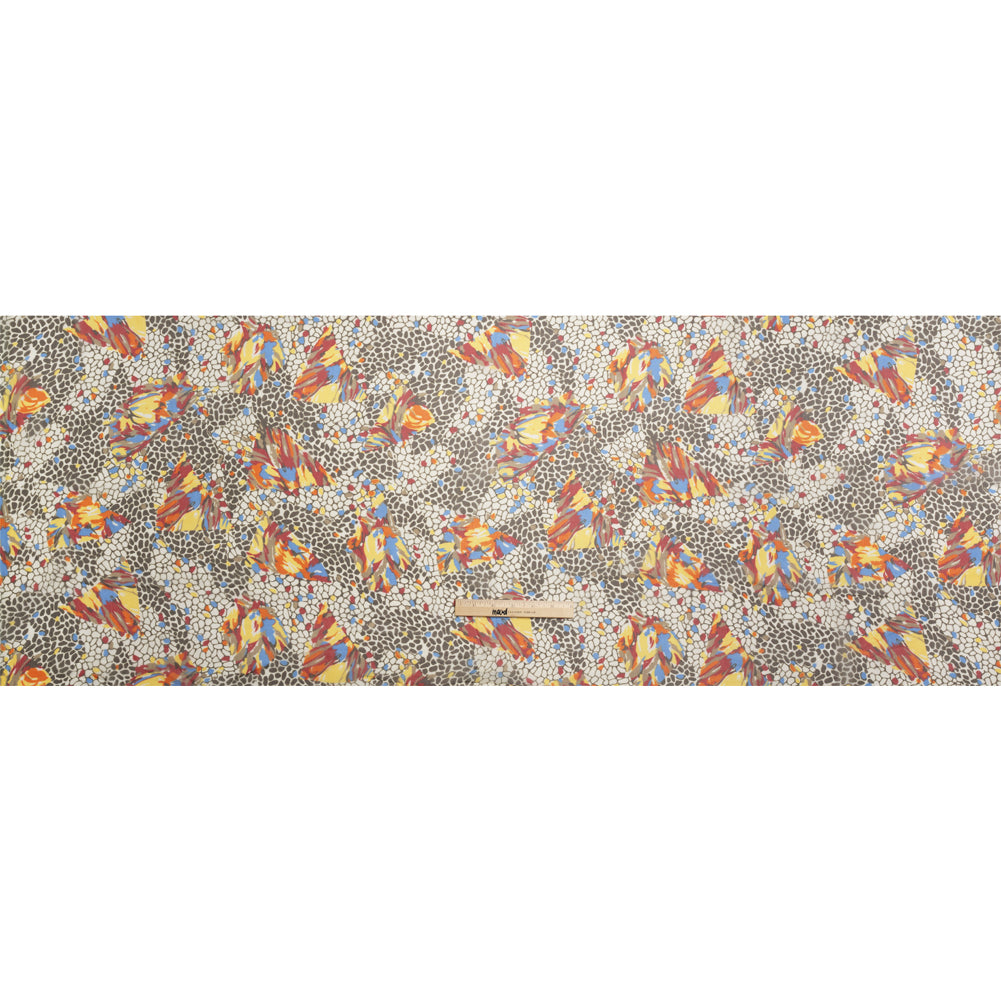 Brown, Yellow and Blue Abstract Crinkled Silk Chiffon Drape