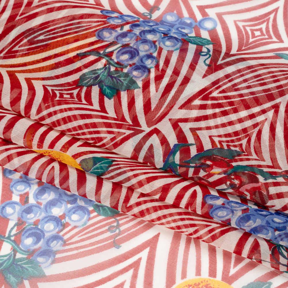 Red, White, and Green Op Art Fruits Silk Chiffon Full