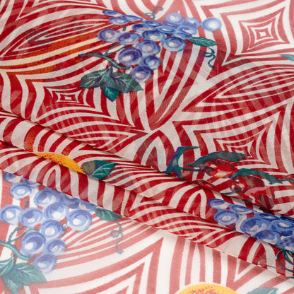 Red, White, and Green Op Art Fruits Silk Chiffon Full