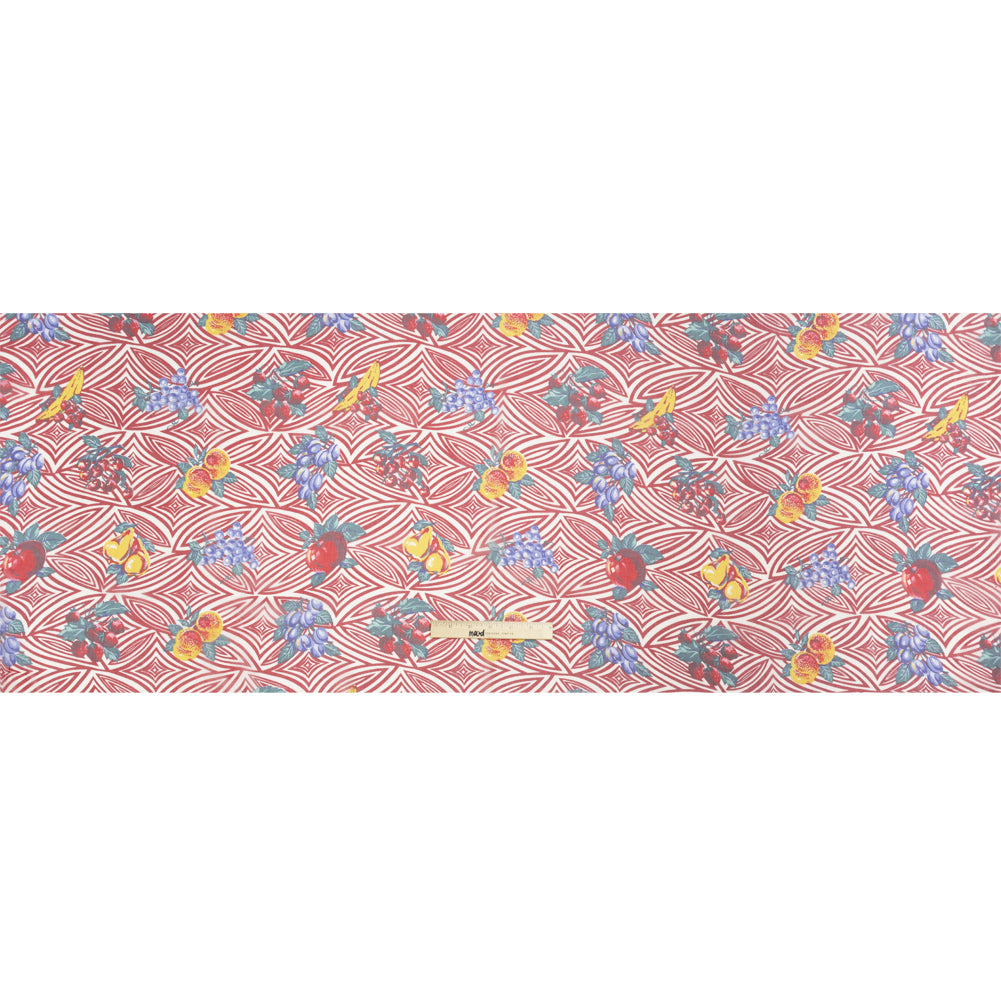 Red, White, and Green Op Art Fruits Silk Chiffon Drape