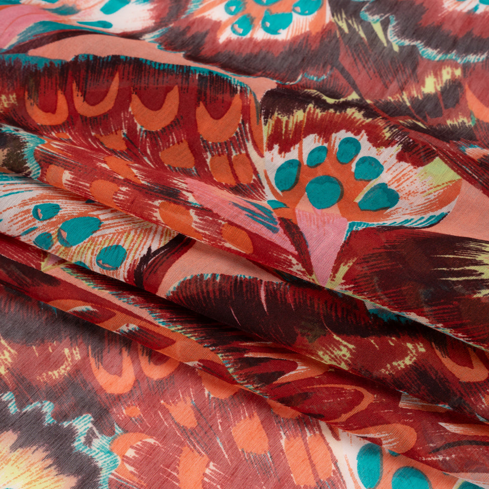 Silk and Cotton Voile - Red, Pink and Turquoise Butterfly Wings Full