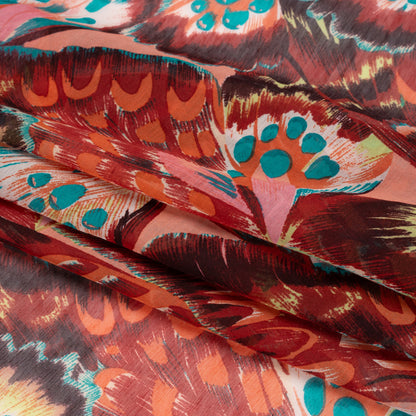 Silk and Cotton Voile - Red, Pink and Turquoise Butterfly Wings Full