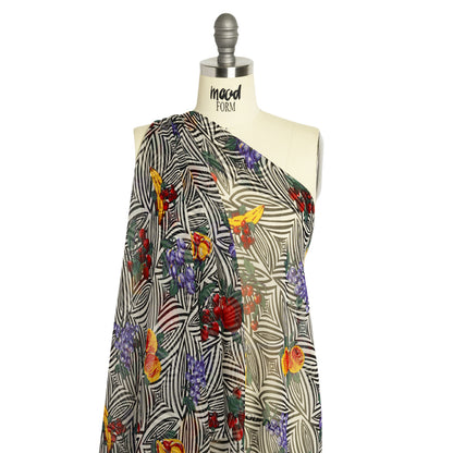 Black, White, and Green Op Art Fruits Silk Chiffon Detail