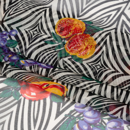 Black, White, and Green Op Art Fruits Silk Chiffon Full