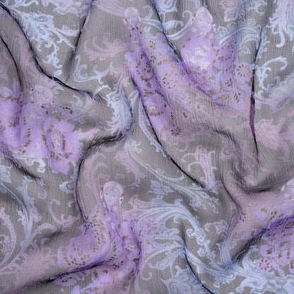 Purple, Black and Metallic Gold Matryoshka Doll Garden Crinkled Silk Chiffon