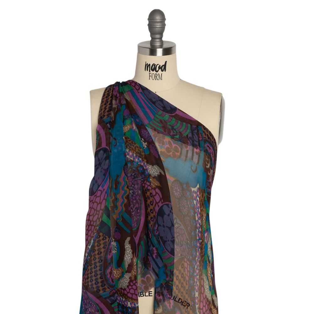 Purple, Blue and Brown Garden Patches Silk Chiffon Detail