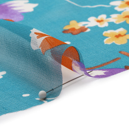 Teal, Orange and Purple Floral Silk Chiffon Folded