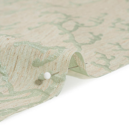 Luminous Sage Green and Heathered Beige Winter Trees Lightweight Polyester and Linen Brocade