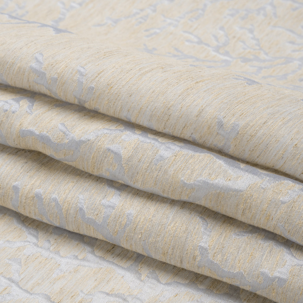Luminous Baby Blue and Heathered Beige Winter Trees Lightweight Polyester and Linen Brocade - Folded