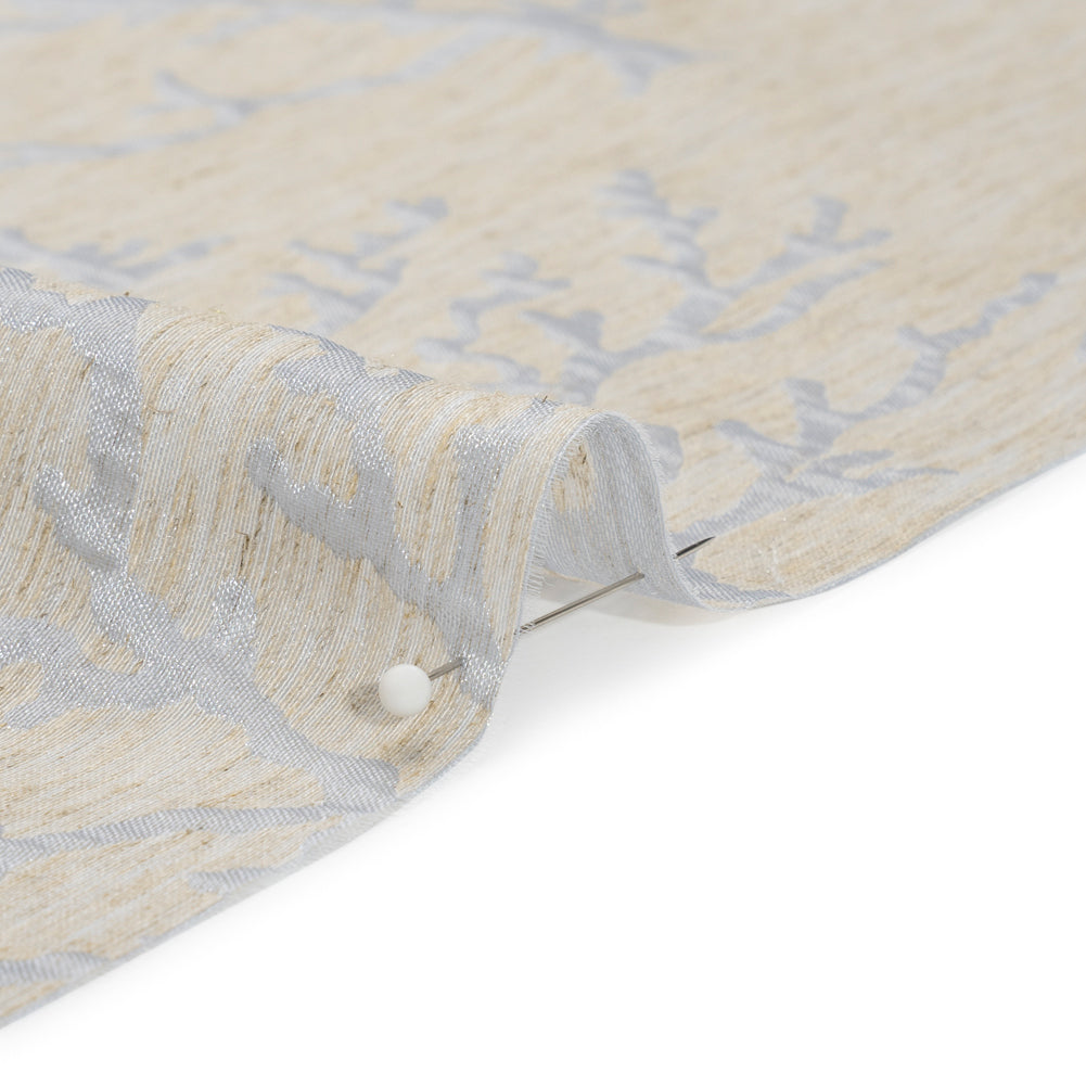 Luminous Baby Blue and Heathered Beige Winter Trees Lightweight Polyester and Linen Brocade - Detail