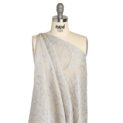 Luminous Baby Blue and Heathered Beige Winter Trees Lightweight Polyester and Linen Brocade