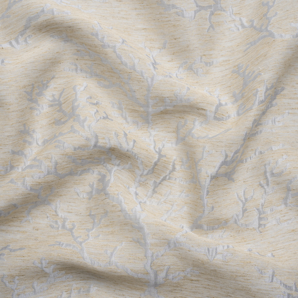 Luminous Baby Blue and Heathered Beige Winter Trees Lightweight Polyester and Linen Brocade
