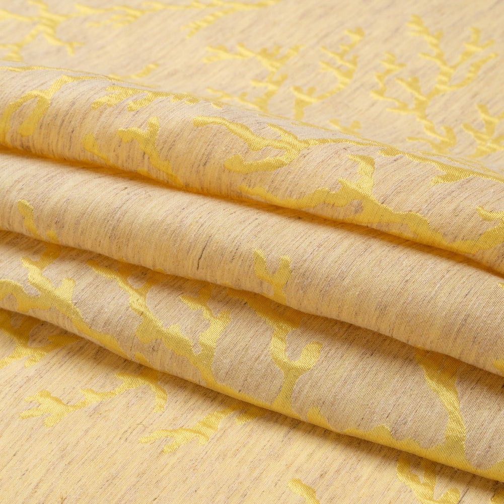 Luminous Yellow and Heathered Beige Winter Trees Lightweight Polyester and Linen Brocade