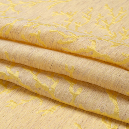 Luminous Yellow and Heathered Beige Winter Trees Lightweight Polyester and Linen Brocade