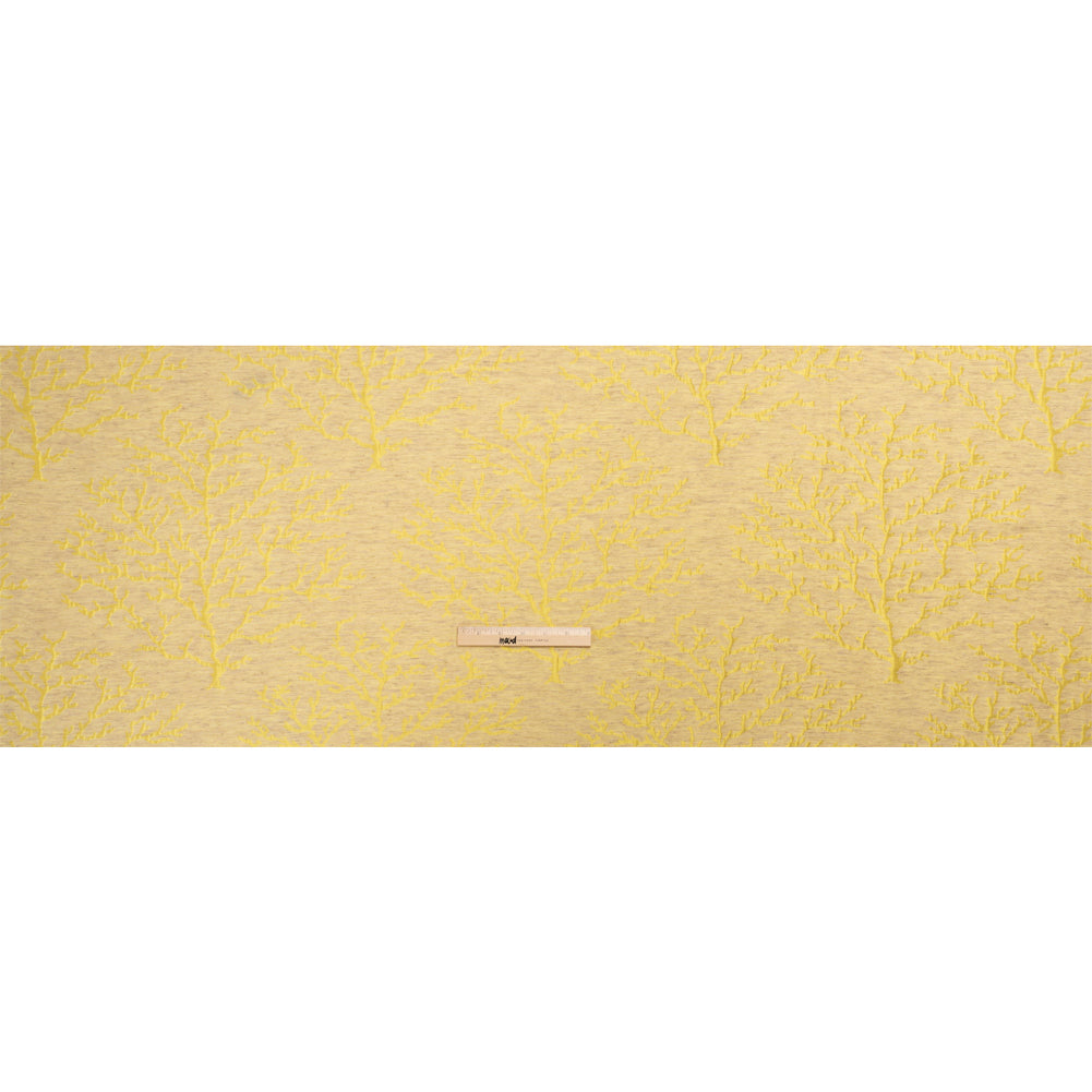 Luminous Yellow and Heathered Beige Winter Trees Lightweight Polyester and Linen Brocade