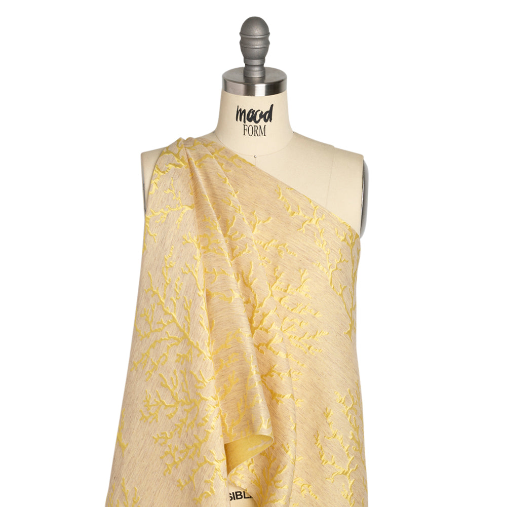 Luminous Yellow and Heathered Beige Winter Trees Lightweight Polyester and Linen Brocade