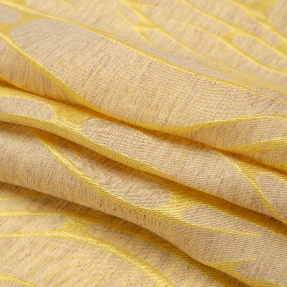 Luminous Yellow and Heathered Beige Ripples Lightweight Polyester and Linen Brocade - Folded