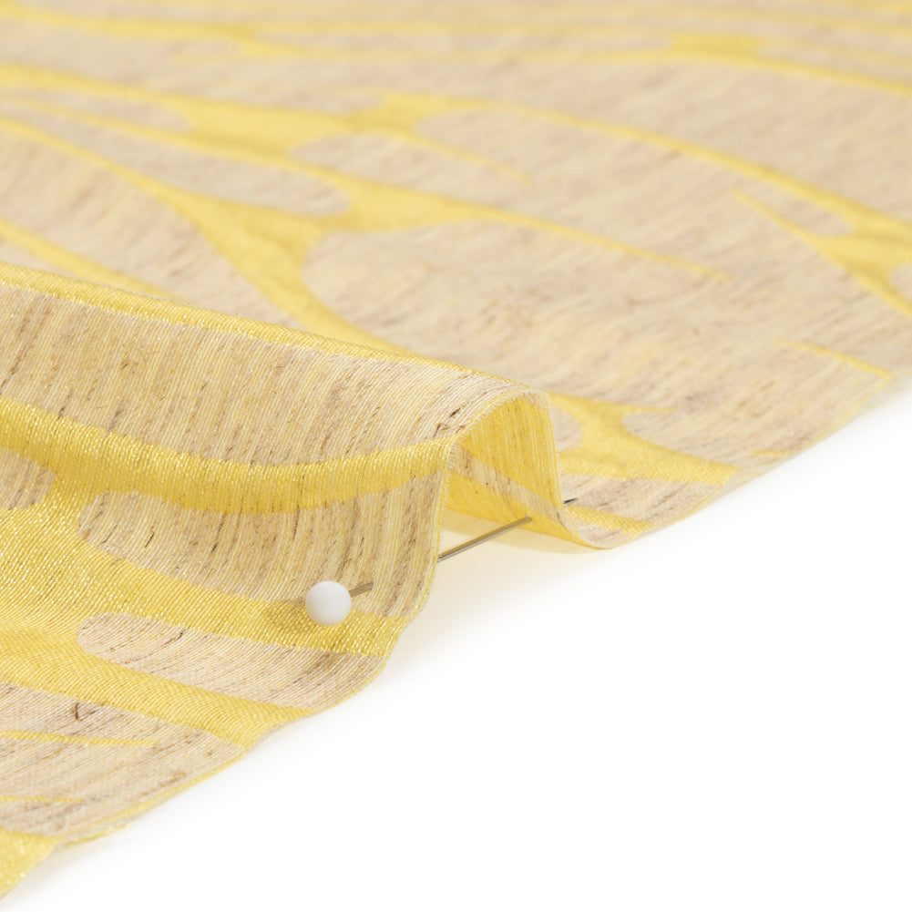 Luminous Yellow and Heathered Beige Ripples Lightweight Polyester and Linen Brocade - Detail