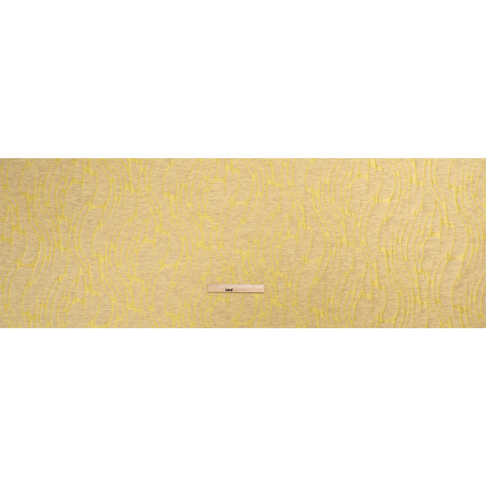 Luminous Yellow and Heathered Beige Ripples Lightweight Polyester and Linen Brocade - Full