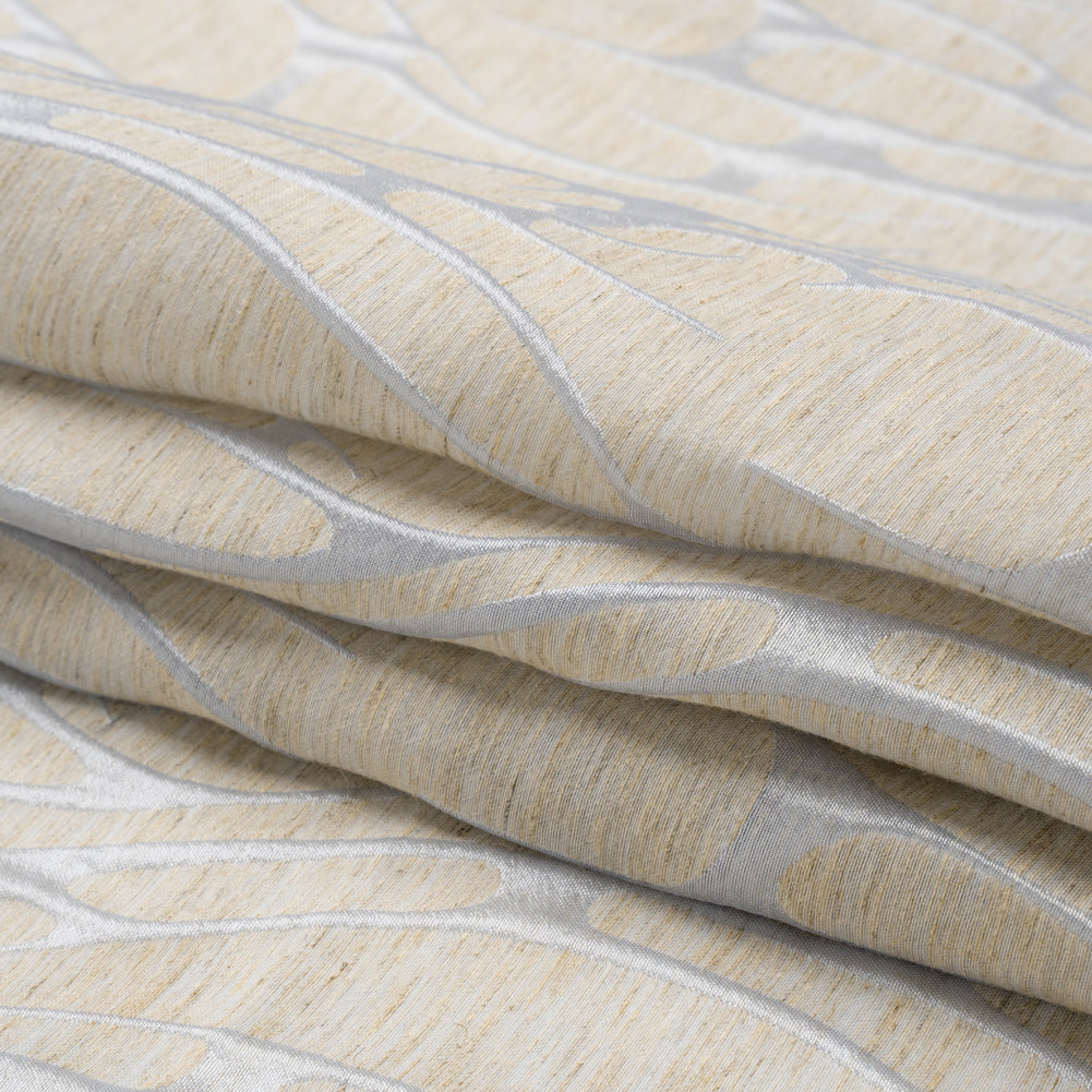Luminous Baby Blue and Heathered Beige Ripples Lightweight Polyester and Linen Brocade - Folded