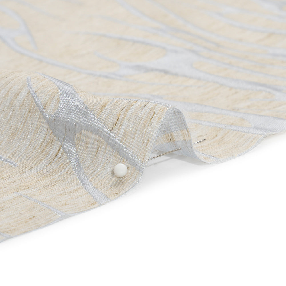 Luminous Baby Blue and Heathered Beige Ripples Lightweight Polyester and Linen Brocade - Detail