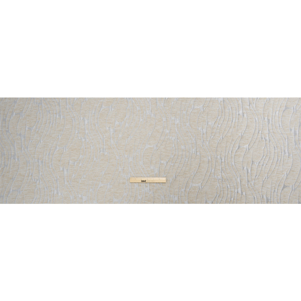 Luminous Baby Blue and Heathered Beige Ripples Lightweight Polyester and Linen Brocade - Full