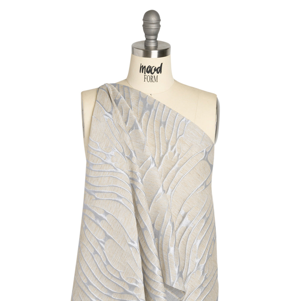 Luminous Baby Blue and Heathered Beige Ripples Lightweight Polyester and Linen Brocade - Drape