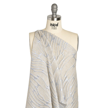 Luminous Baby Blue and Heathered Beige Ripples Lightweight Polyester and Linen Brocade