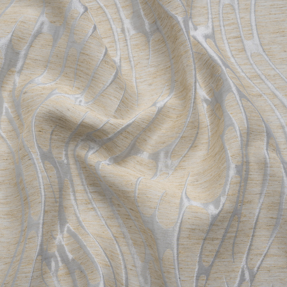 Luminous Baby Blue and Heathered Beige Ripples Lightweight Polyester and Linen Brocade