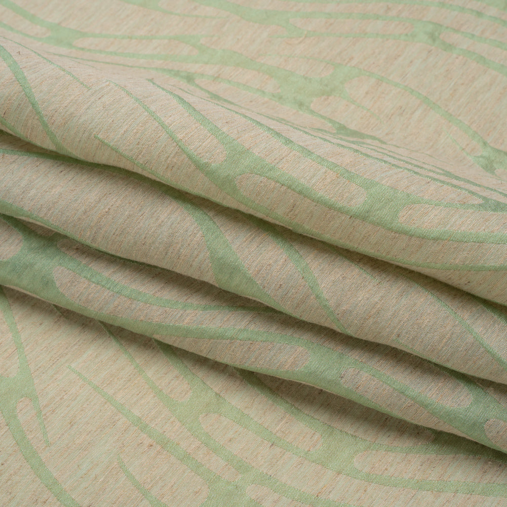 Luminous Sage Green and Heathered Beige Ripples Lightweight Polyester and Linen Brocade Folded
