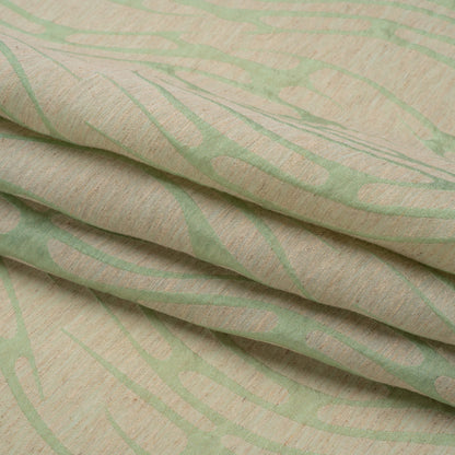 Luminous Sage Green and Heathered Beige Ripples Lightweight Polyester and Linen Brocade Folded