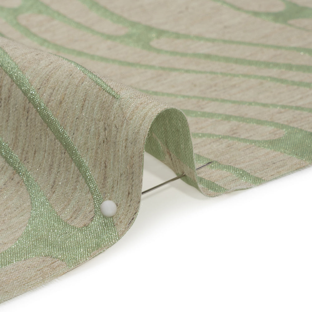 Luminous Sage Green and Heathered Beige Ripples Lightweight Polyester and Linen Brocade Detail