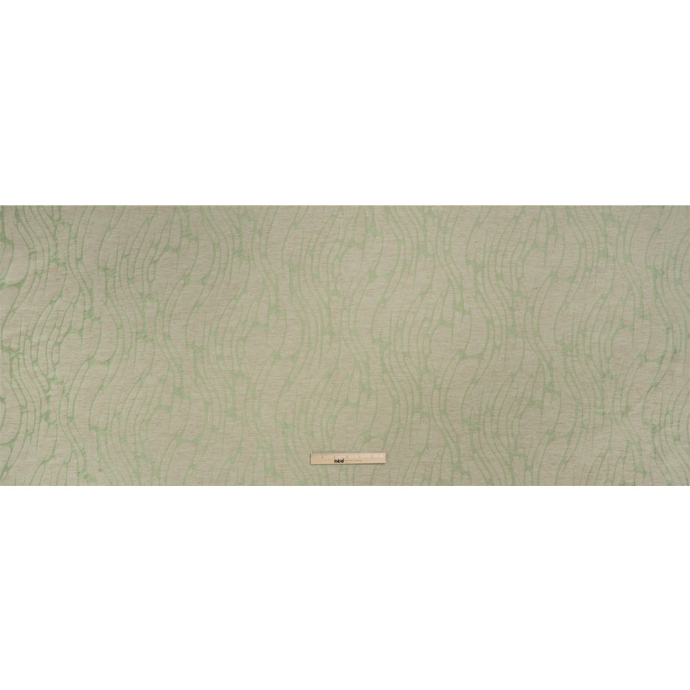 Luminous Sage Green and Heathered Beige Ripples Lightweight Polyester and Linen Brocade Full