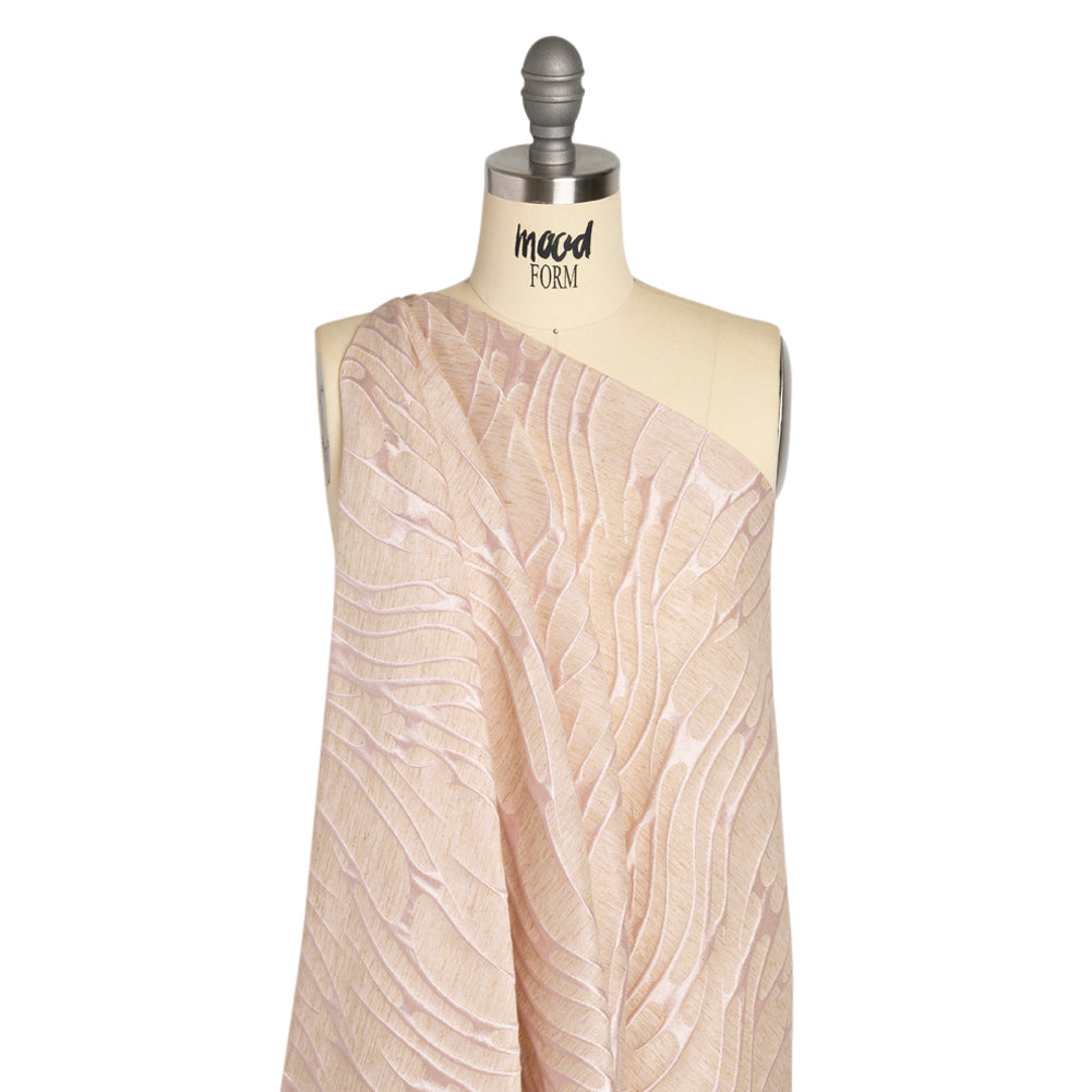Luminous Pink and Heathered Beige Ripples Lightweight Polyester and Linen Brocade