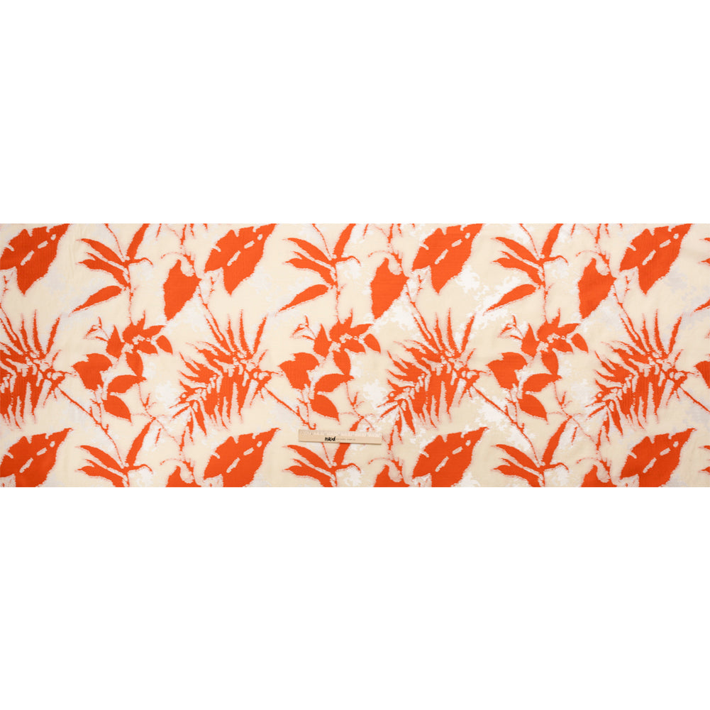 Red, White and Beige Soft Leaves Lightweight Polyester and Viscose Luxury Brocade - Full
