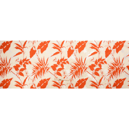 Red, White and Beige Soft Leaves Lightweight Polyester and Viscose Luxury Brocade