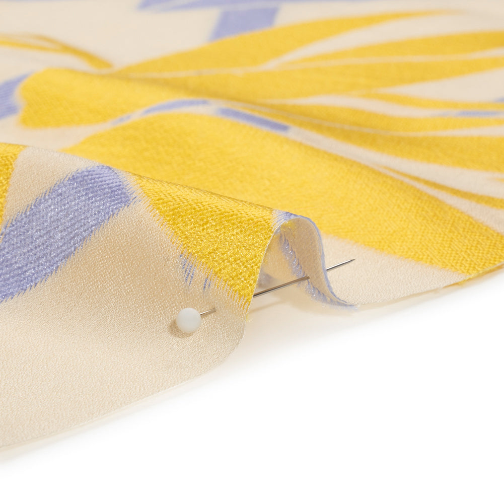 Yellow, Periwinkle and Beige Bamboo Lattice Lightweight Polyester and Viscose Luxury Brocade