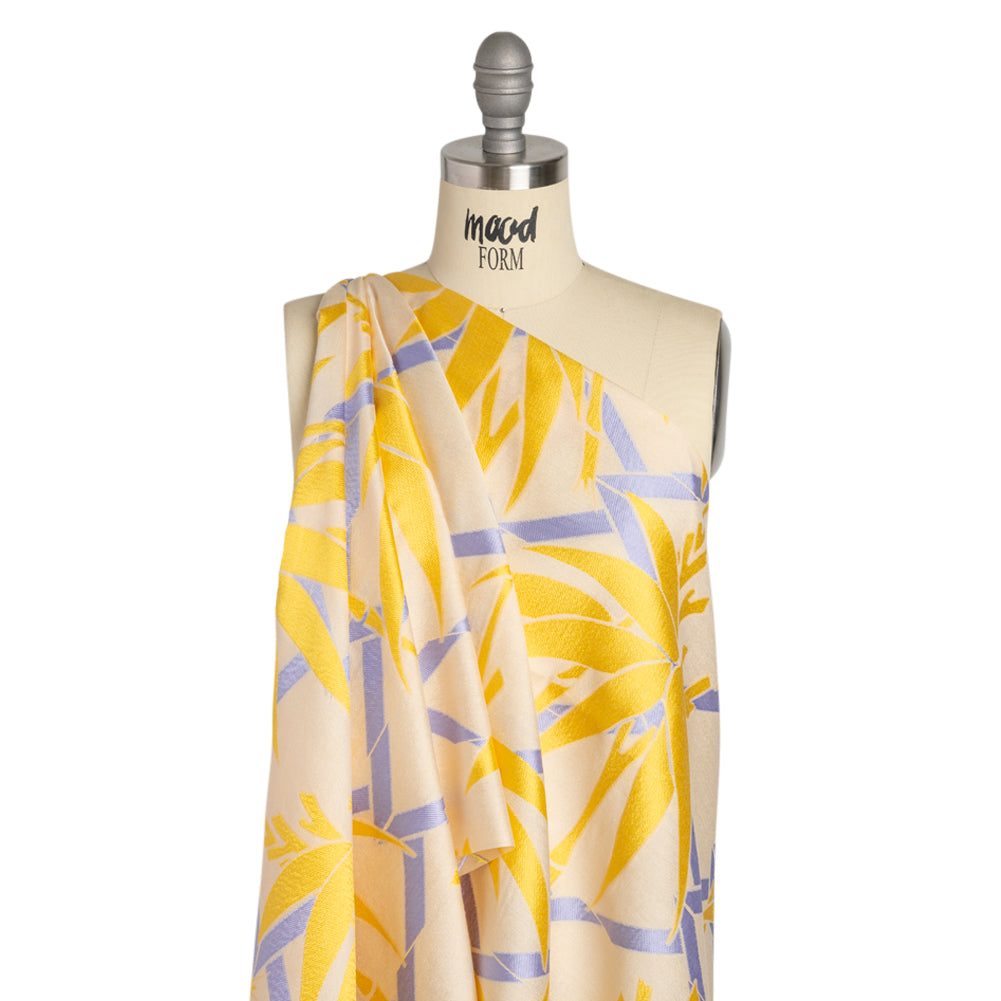 Yellow, Periwinkle and Beige Bamboo Lattice Lightweight Polyester and Viscose Luxury Brocade