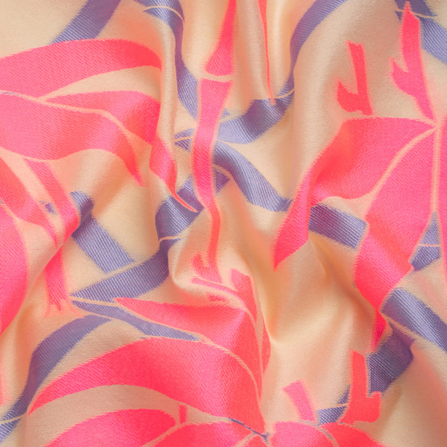 Neon Pink, Periwinkle and Beige Bamboo Lattice Lightweight Polyester and Viscose Luxury Brocade